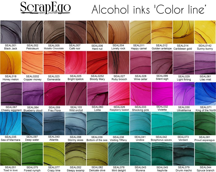 Paleta wszystkich kolorów tuszy alkoholowych ScrapEgo Color Line.jpg