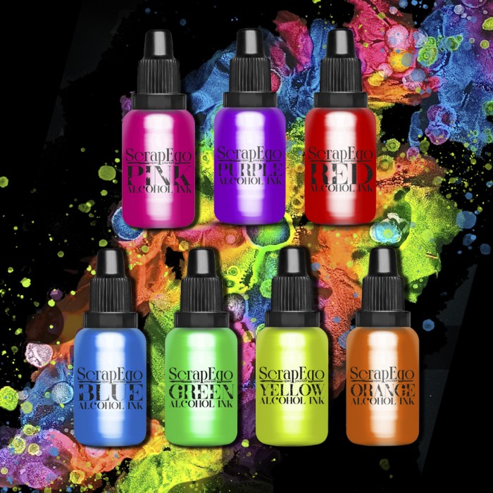 Zestaw fluorescencyjnych tuszy alkoholowych ScrapEgo FLUO 7 kolorów